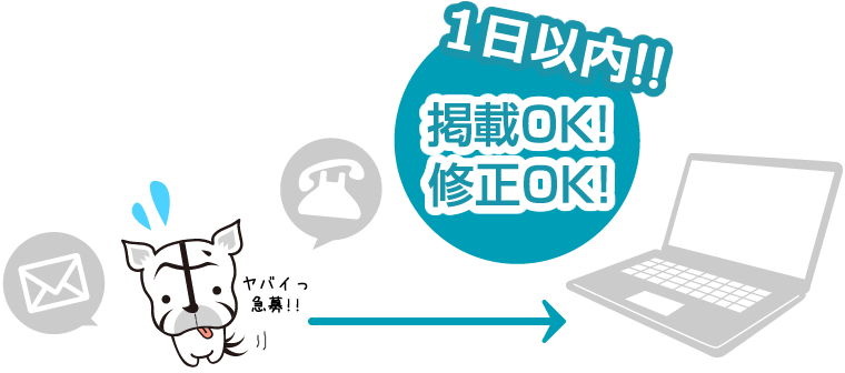 1日以内の掲載OK・修正OK!急募の場合にも役立ちます!